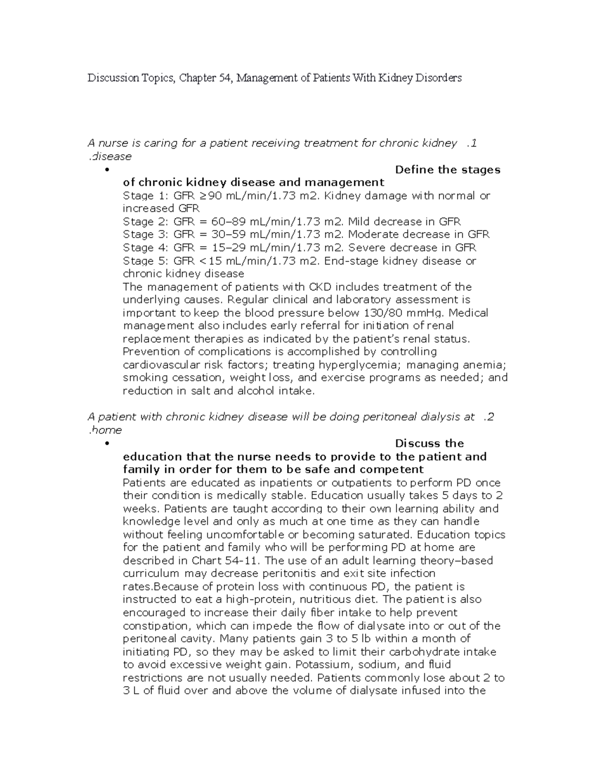 Discussion Topics, Chapter 54, Management of Patients With Kidney ...