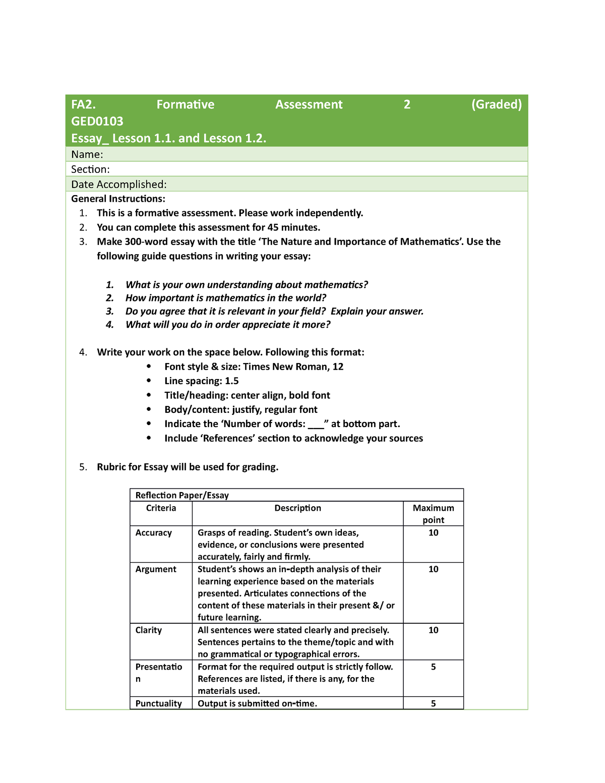 FA2 - mmw - FA2. Formative Assessment 2 (Graded) GED Essay_ Lesson 1 ...