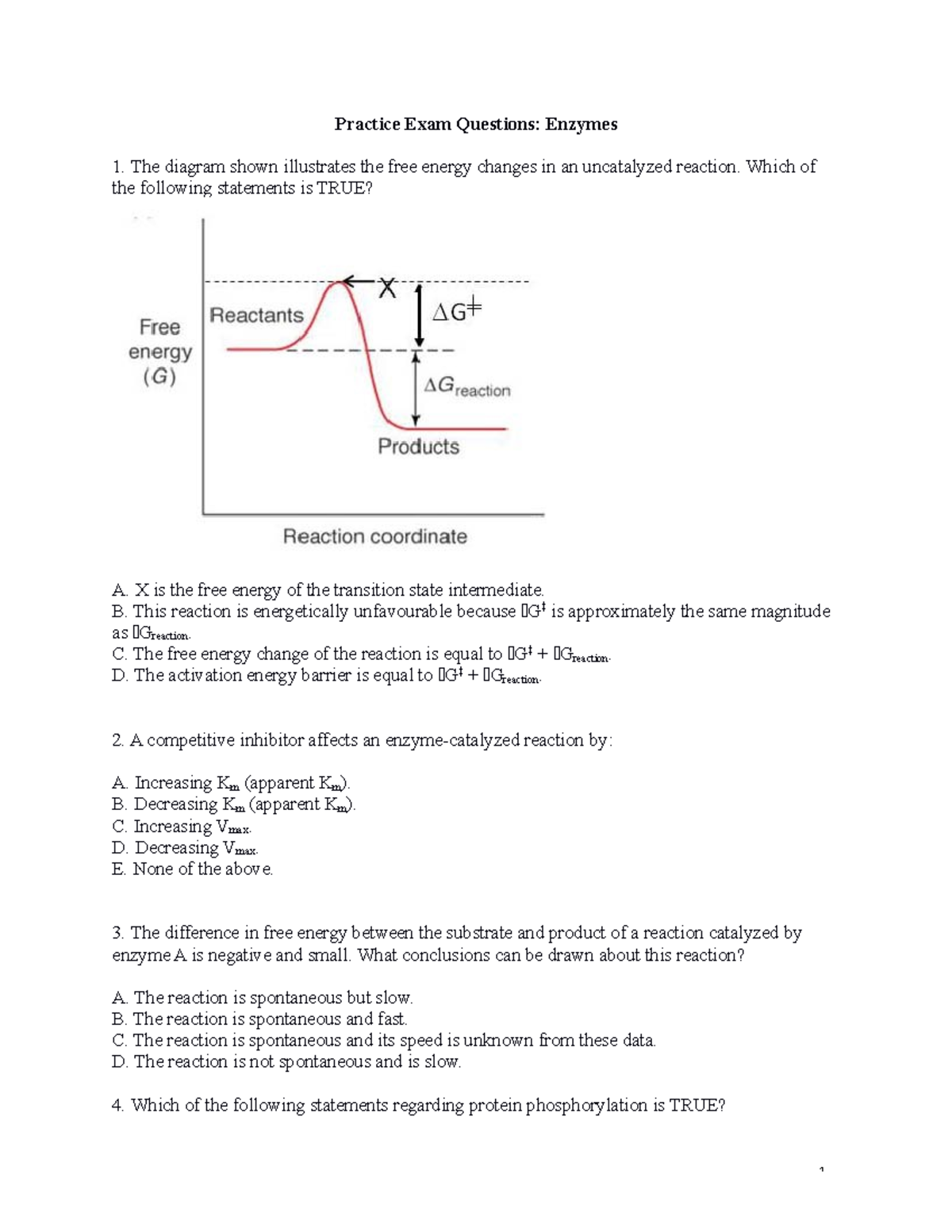 Enzymes MCQ Winter 2015 Practice Exam Questions Enzymes The diagram