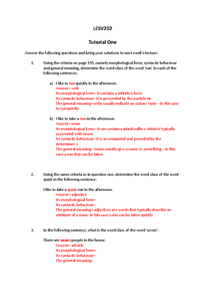 Tutorial 4 - Study notes - LESV Tutorial Four Answer the following ...