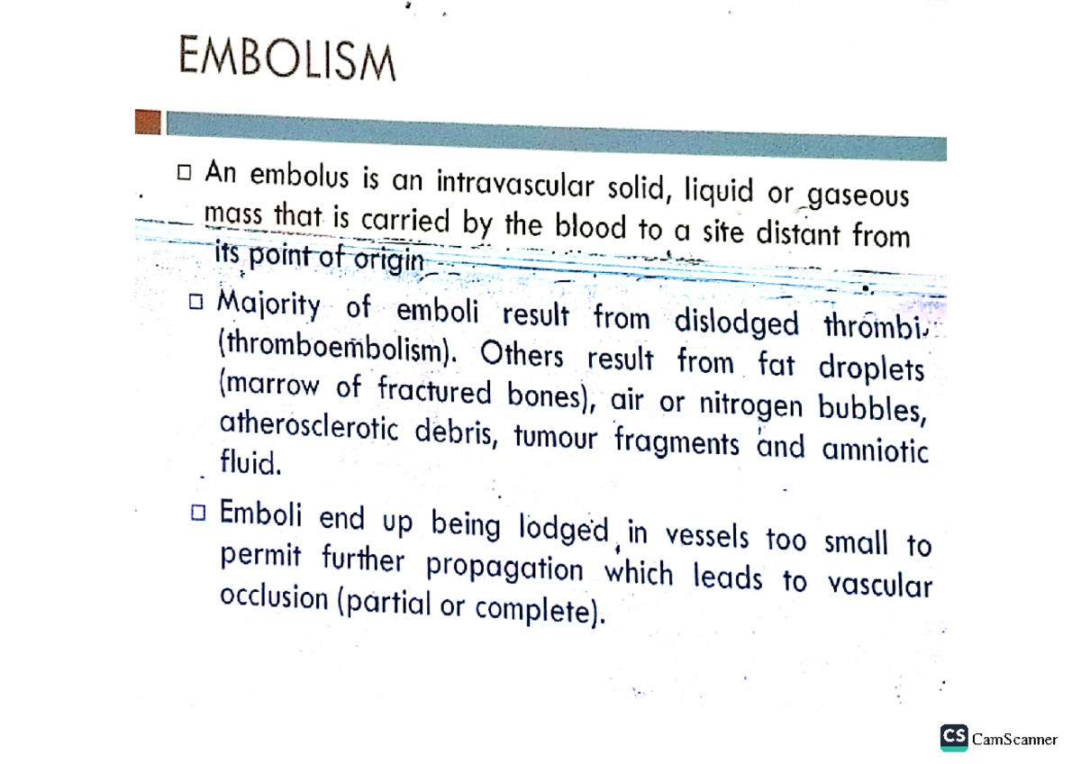 Embolism - medical laboratory sciences - Studocu