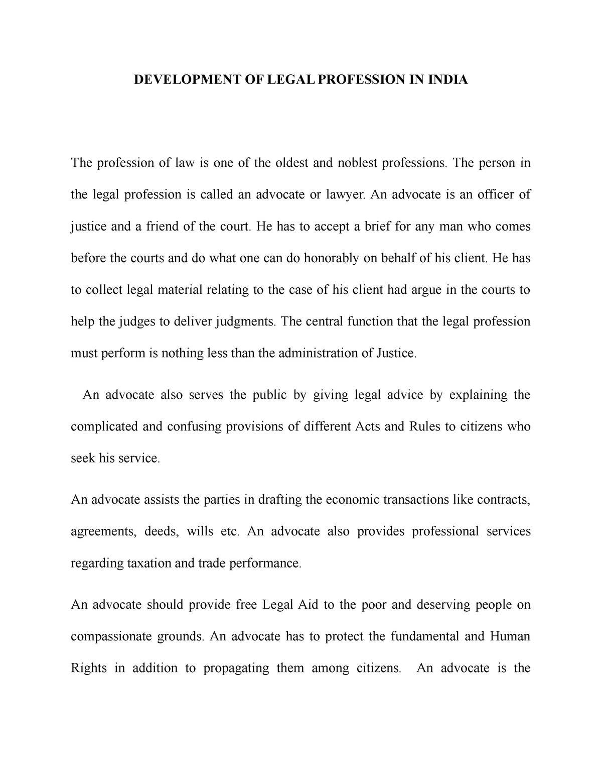 essay on legal profession in india