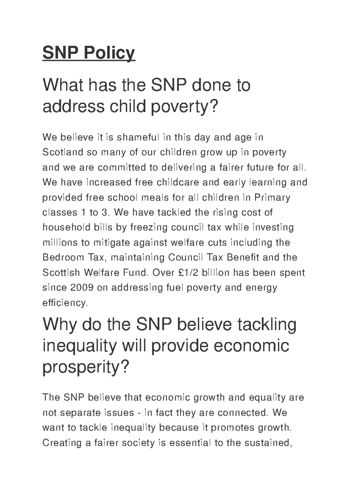 SNP Policy - We have increased free childcare and early learning and ...