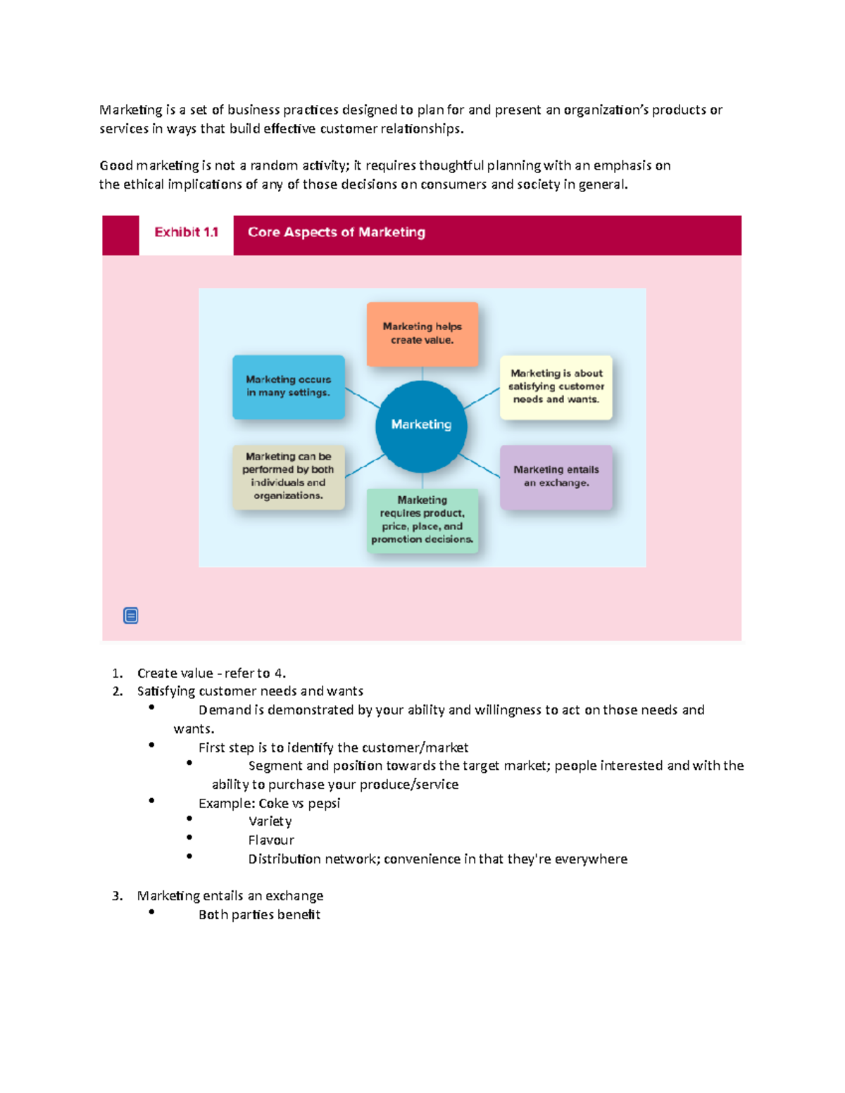 Mktg class 1 - Lecture notes 1 - Marketing is a set of business ...