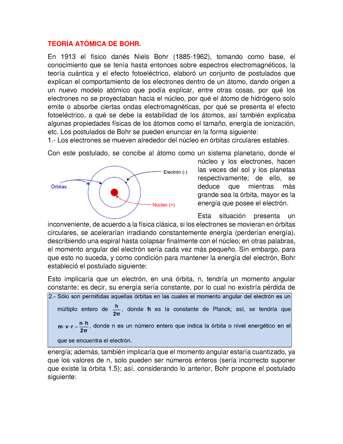 Teoría Atómica De Bohr Caracteristicas Y Conceptos TeorÍa AtÓmica De Bohr En 1913 El Físico