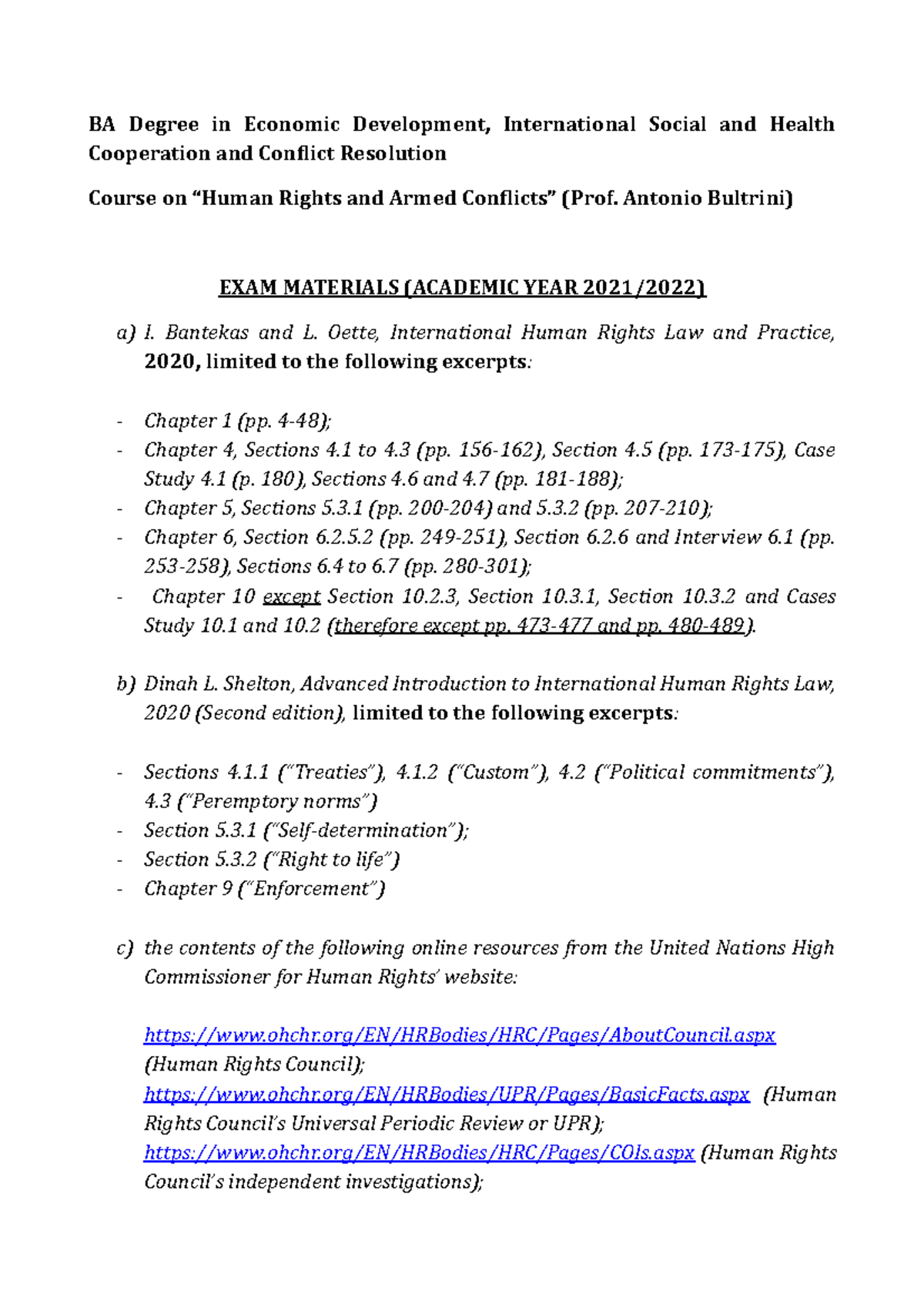 Final programme of the course - BA Degree in Economic Development ...