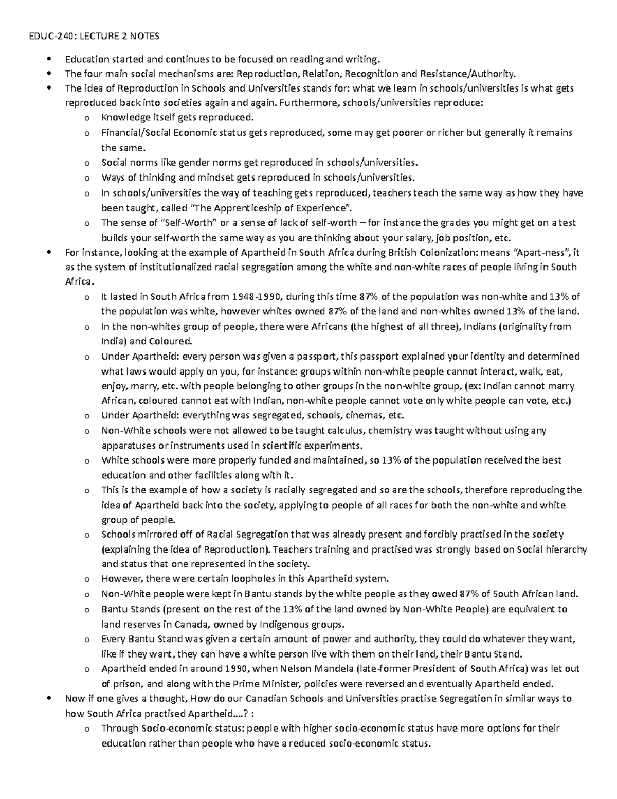 EDUC-240 Lecture 2 Notes - EDUC-240: LECTURE 2 NOTES Education started ...