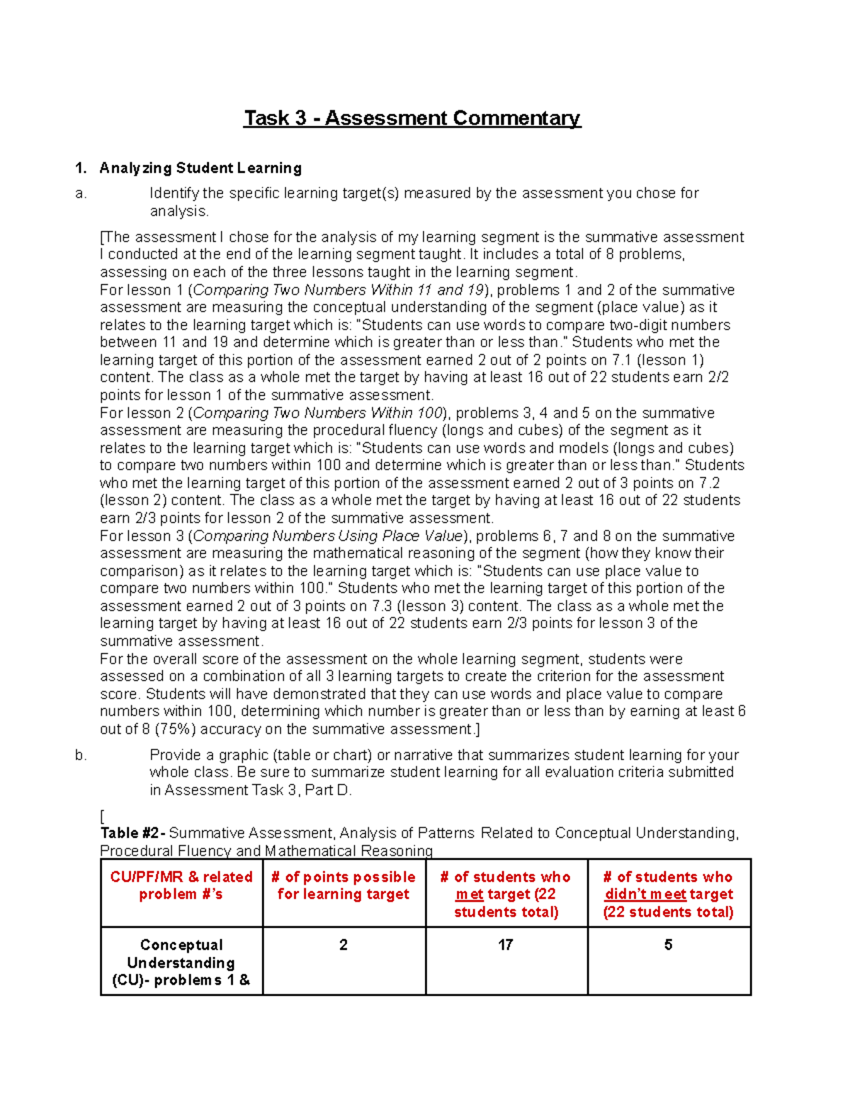 Task 3 Assessment Commentary Task 3 Assessment Commentary 1 