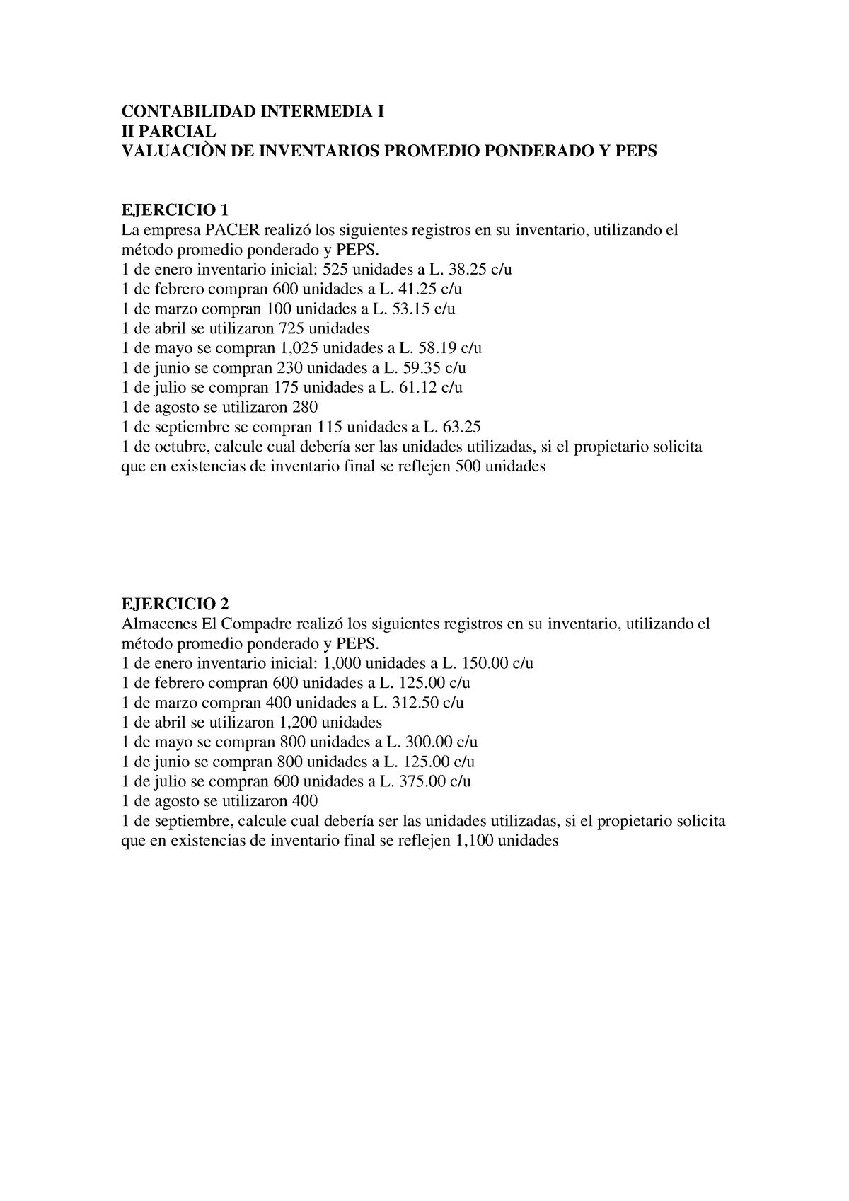 Ejercicios Sistema DE Inventarios II Parcial 2 2 - CONTABILIDAD ...