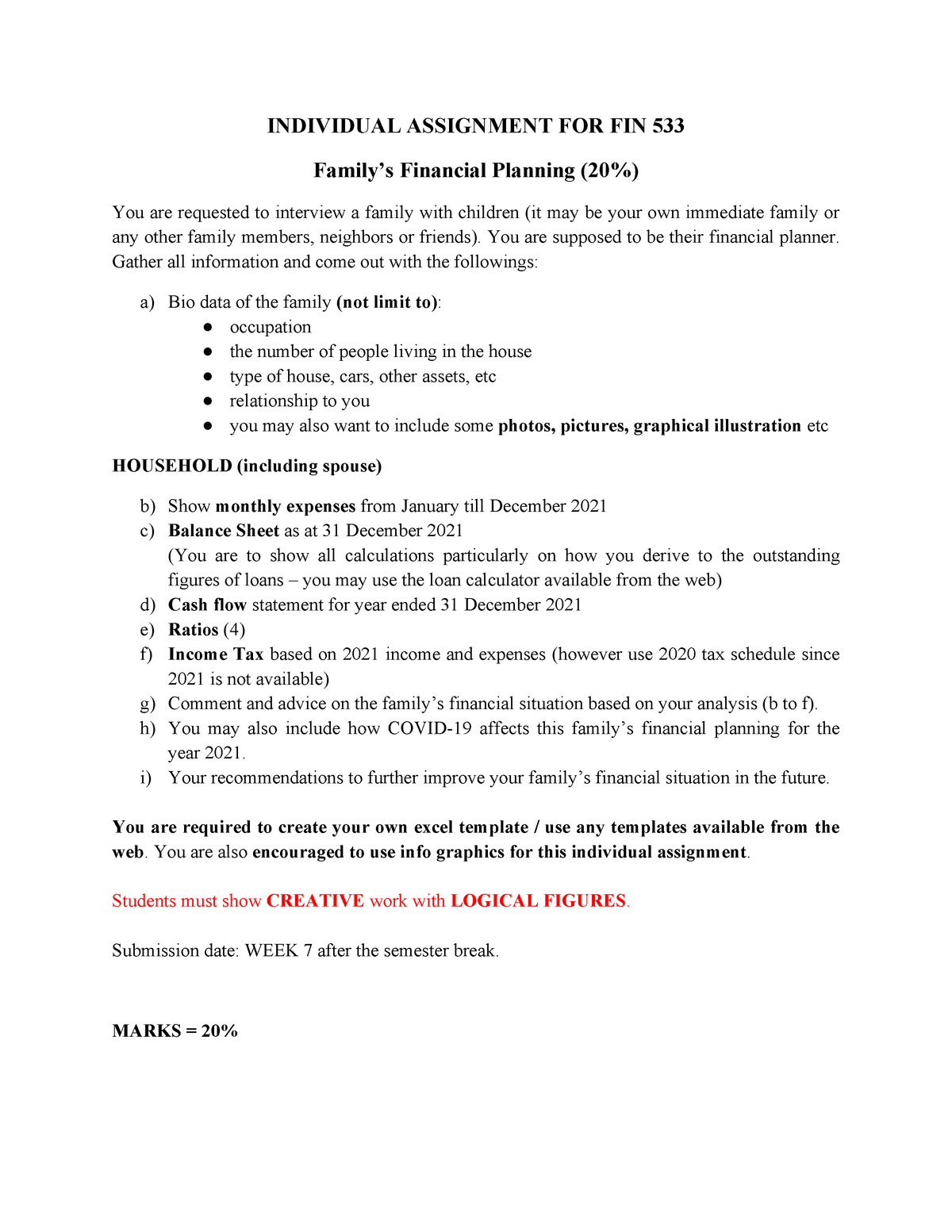 personal financial planning individual assignment
