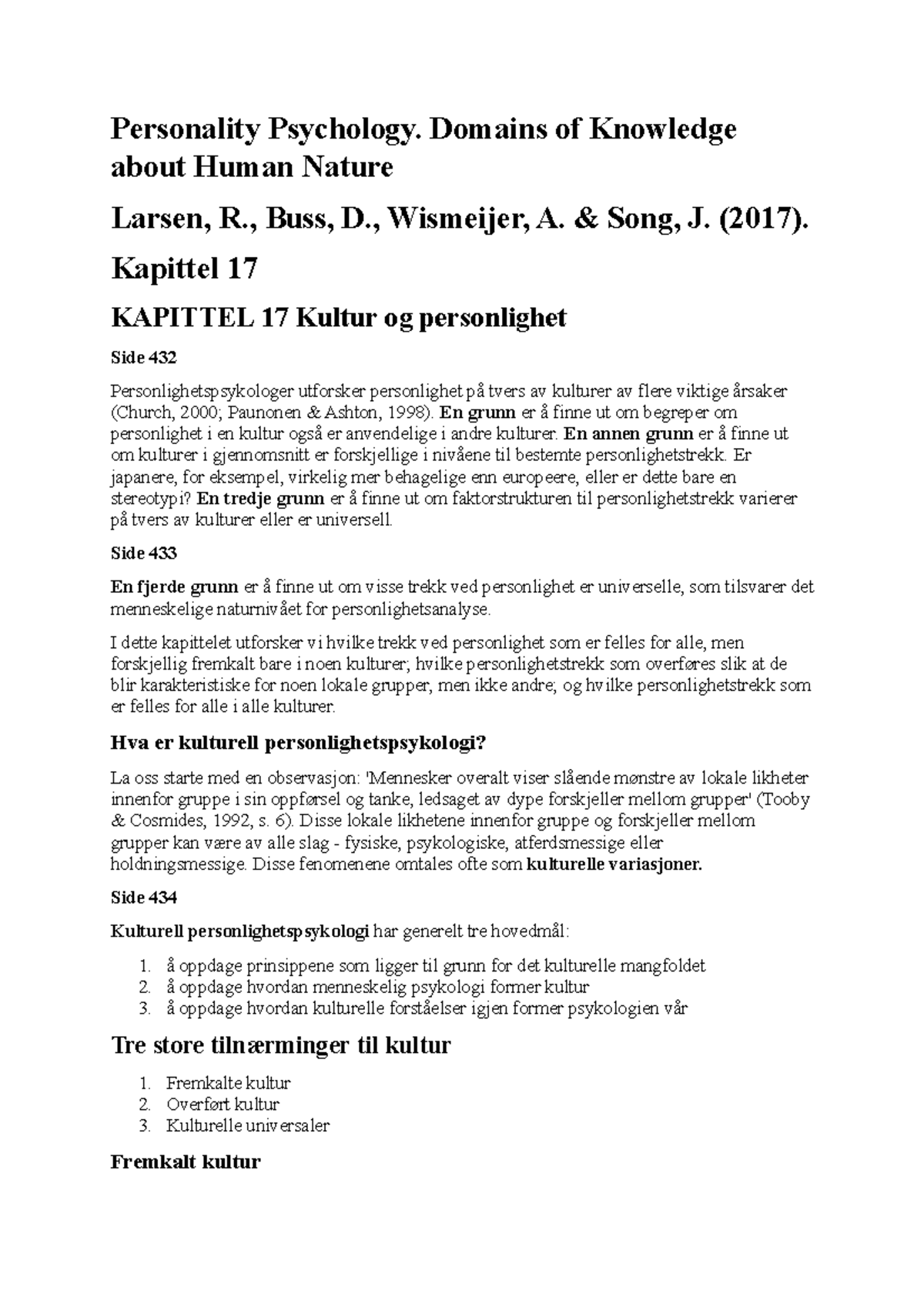 Kapittel 17 Personality Psychology. Domains of