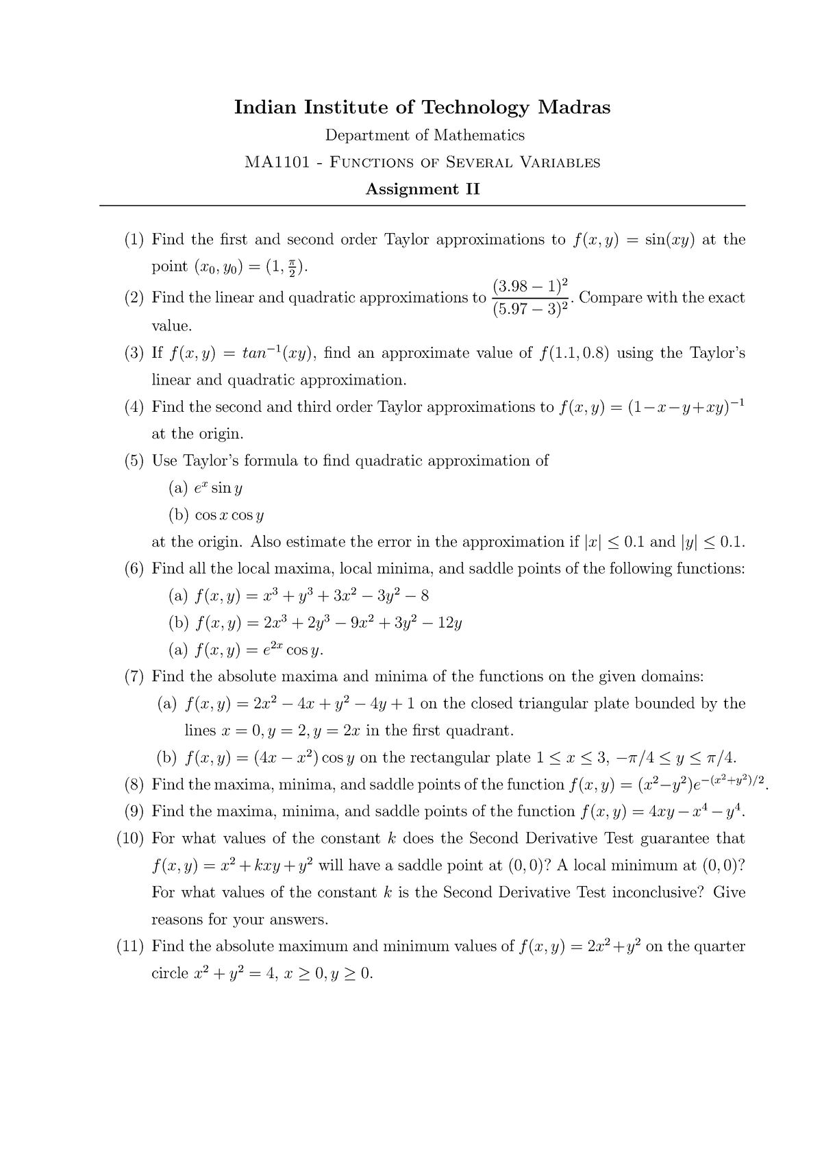 Second Assignment - Indian Institute Of Technology Madras Department Of ...