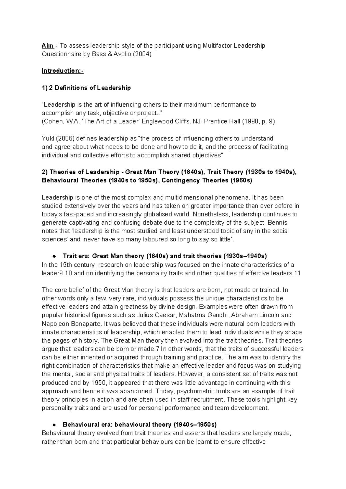 Multifactor Leadership Questionnaire - .” (Cohen, W. ‘The Art of a ...