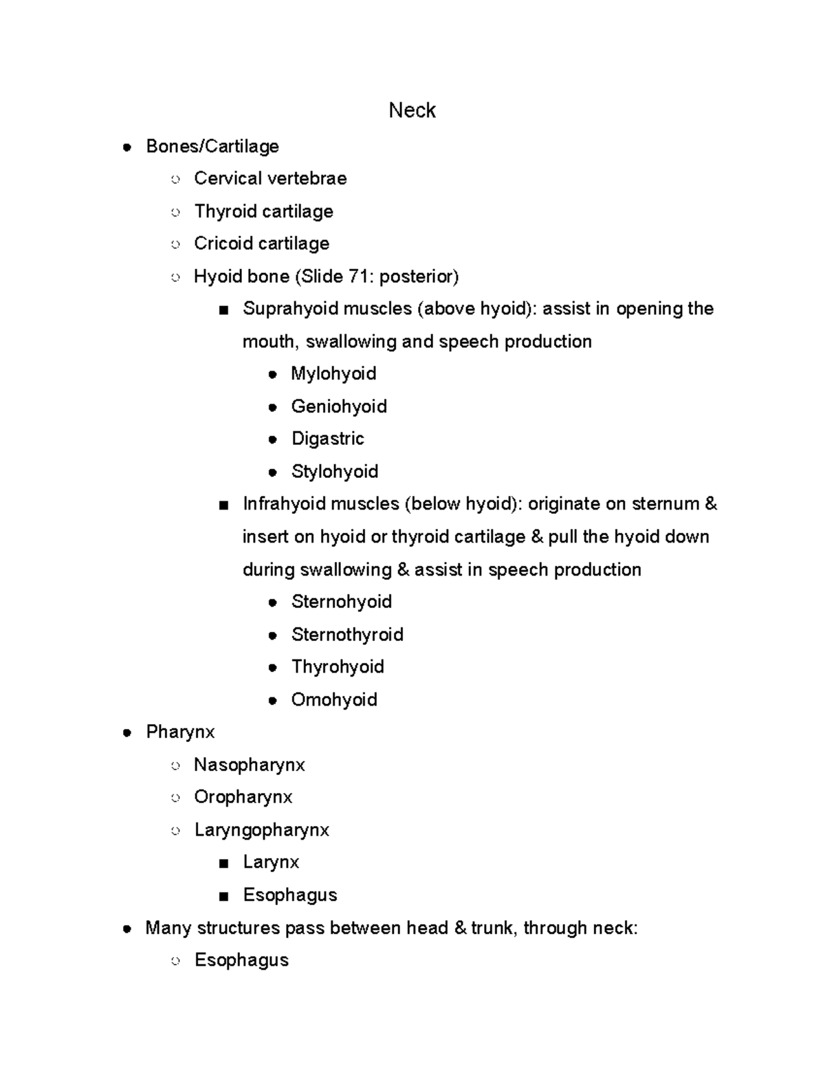 Neck - Notes For The Neck For Gross Anatomy - Neck Bones Cartilage 