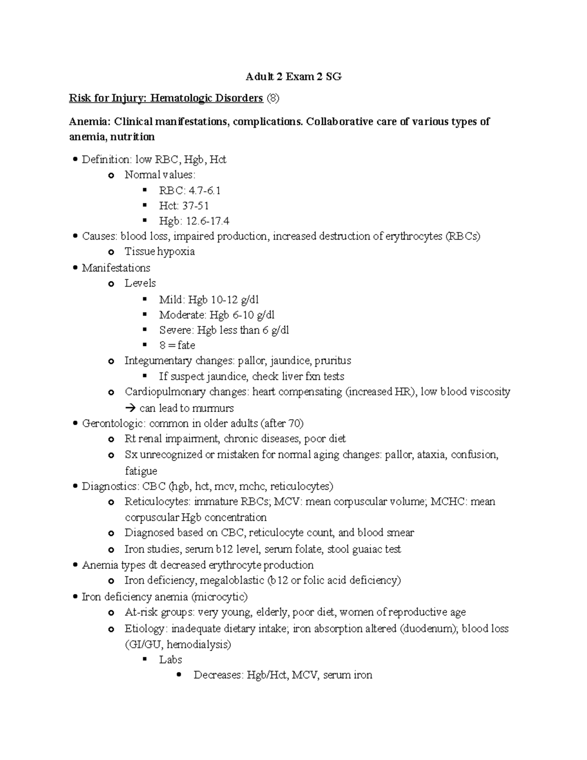 Adult 2 exam 2 sg - Exam study guide and lecture material review ...