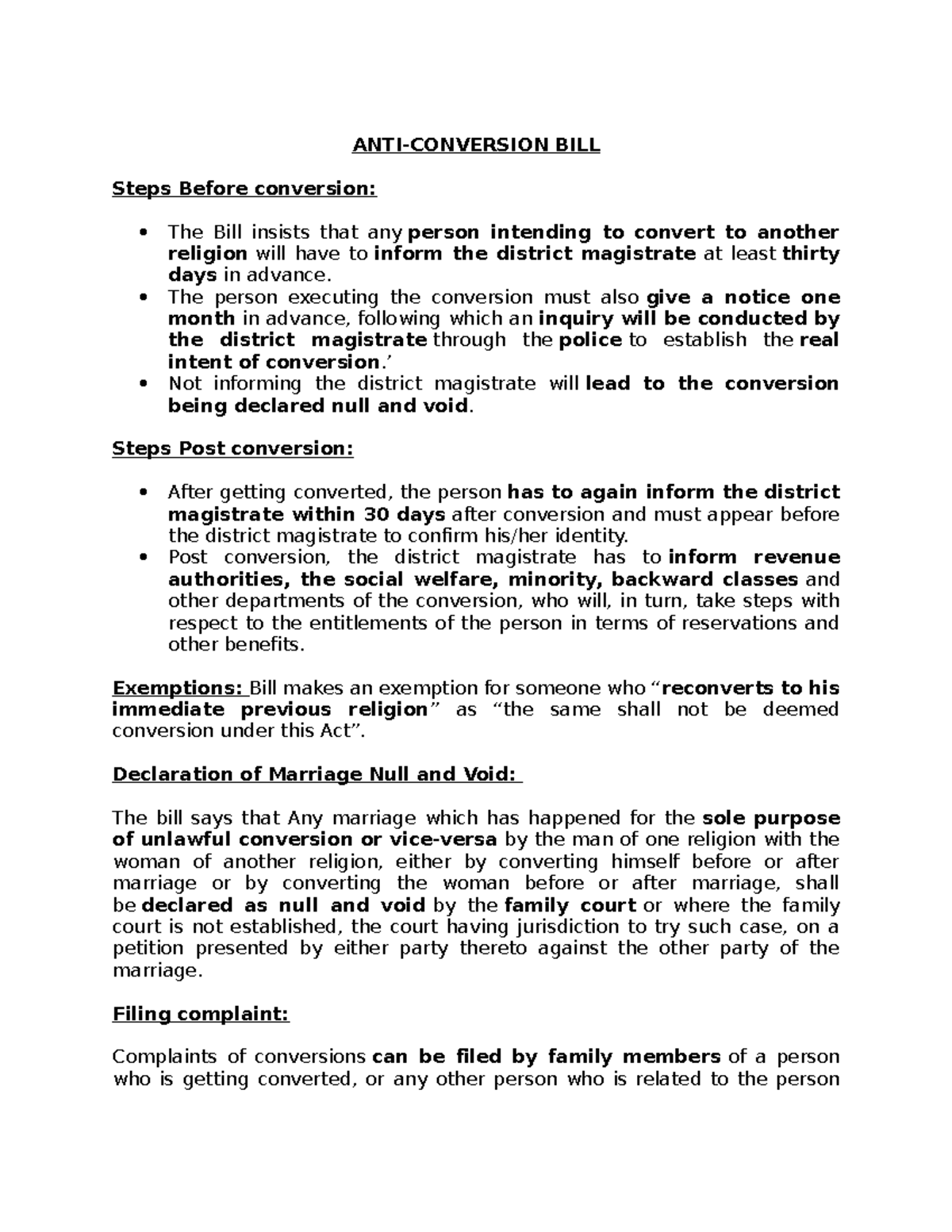 Acb - ANTI CONVERSION BILL - ANTI-CONVERSION BILL Steps Before ...