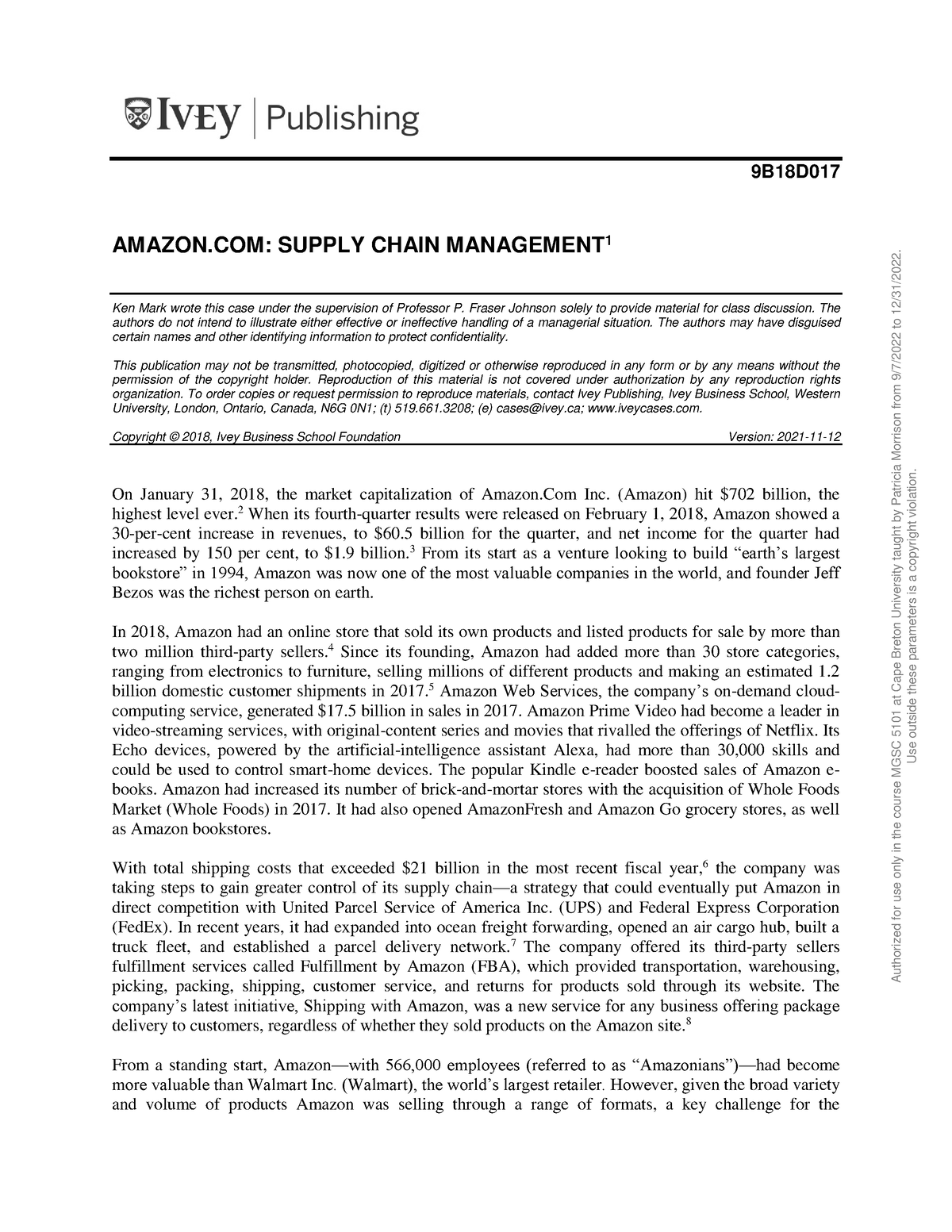 amazon supply chain management case study pdf