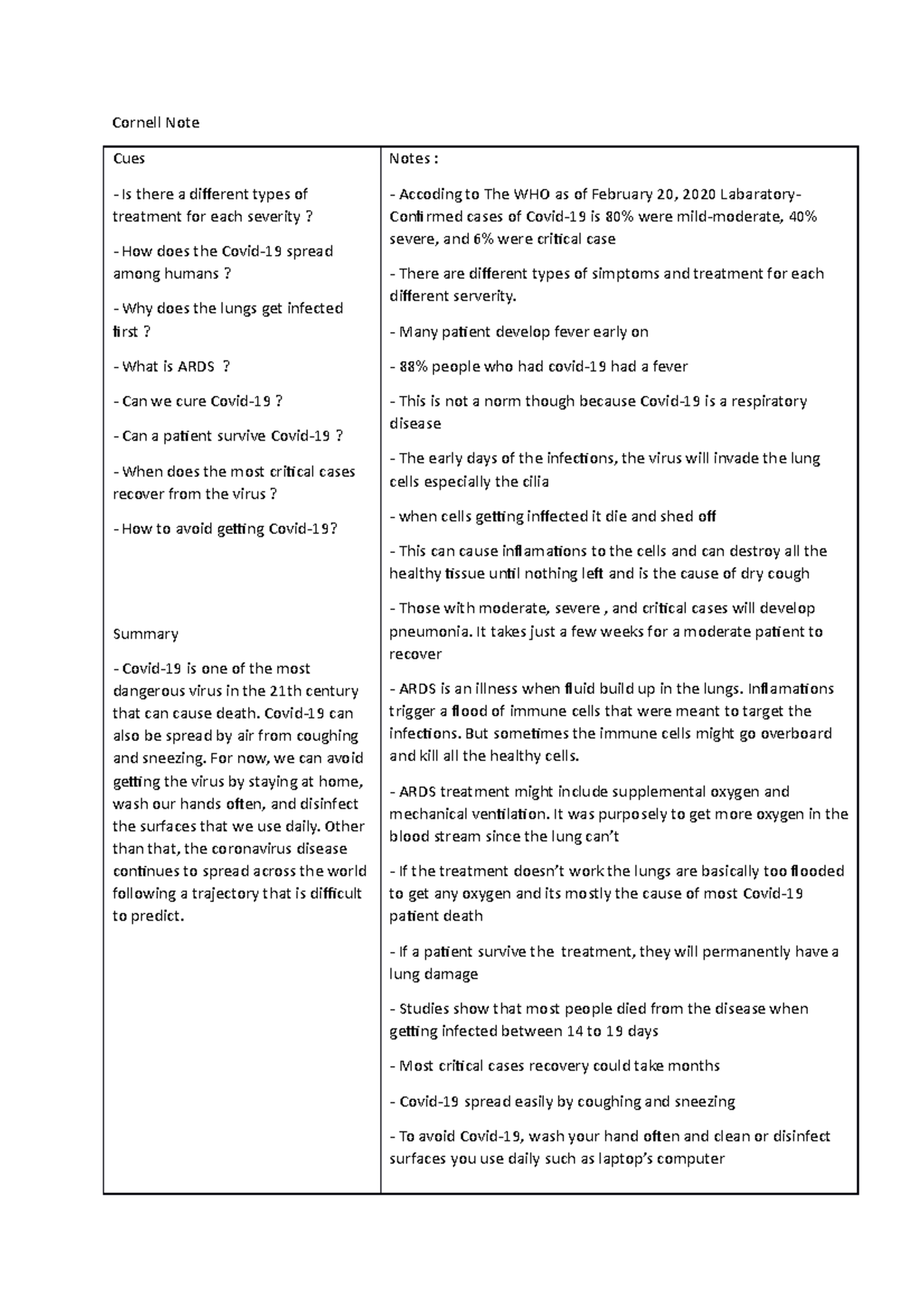 Cornell Note example practise material - Cornell Note Cues Is there a ...