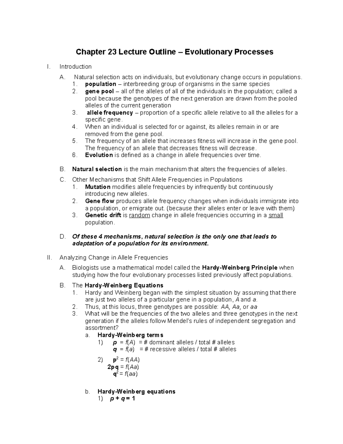Ch 23 Evolutionary Processes - Chapter 23 Lecture Outline ...