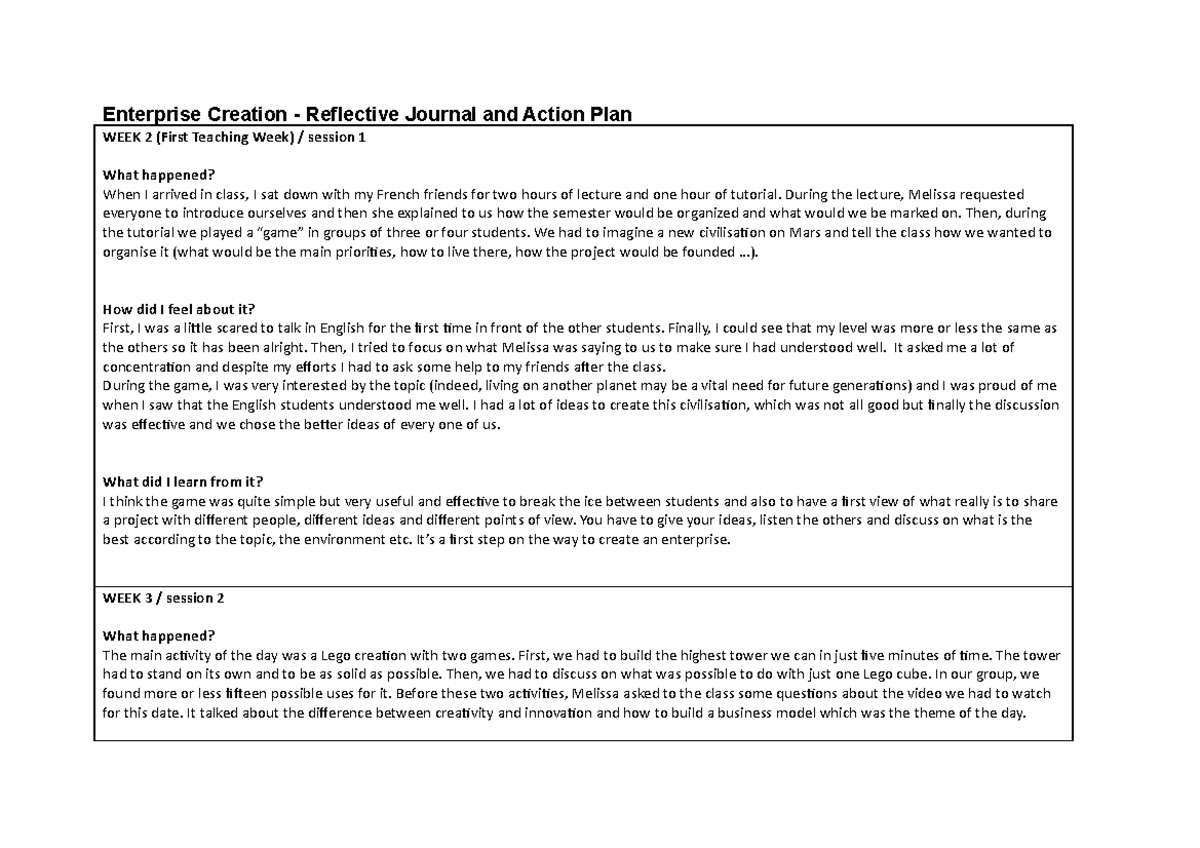Reflective Journal - During the lecture, Melissa requested everyone to ...