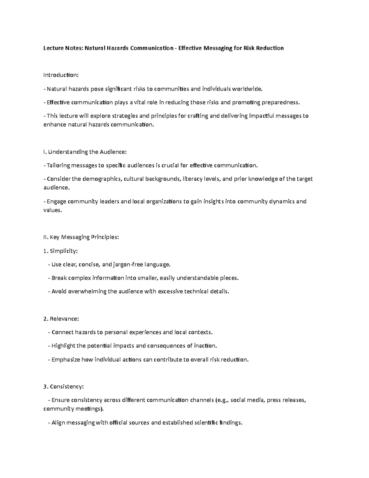 Lecture Notes Natural Hazards Communication Effective Messaging For