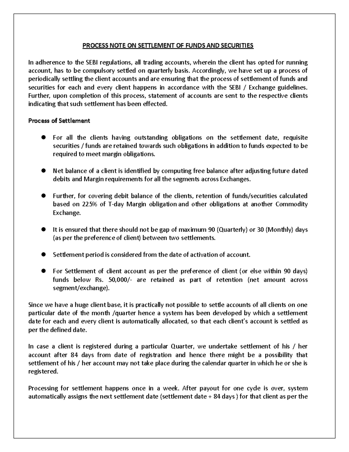Settlement of Funds and Securities - PROCESS NOTE ON SETTLEMENT OF ...