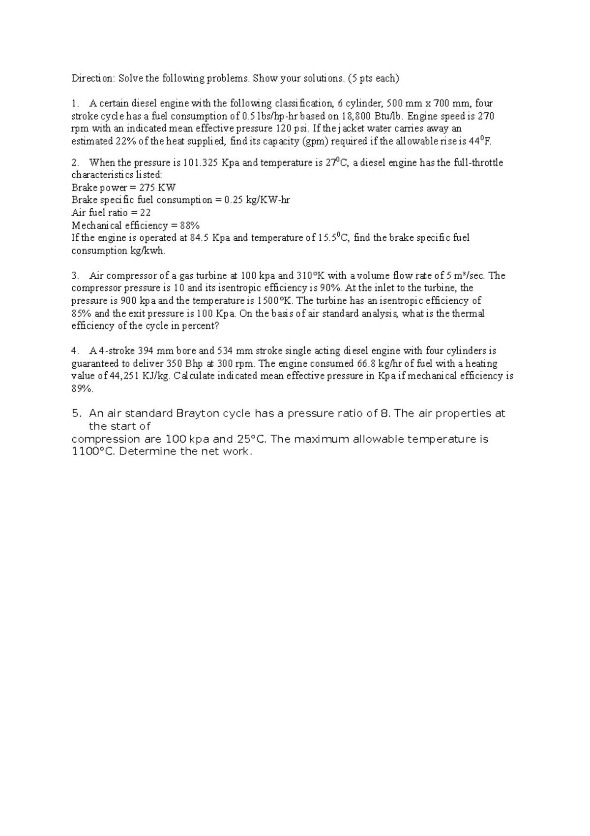 A certain diesel engine with the following classification - Direction ...