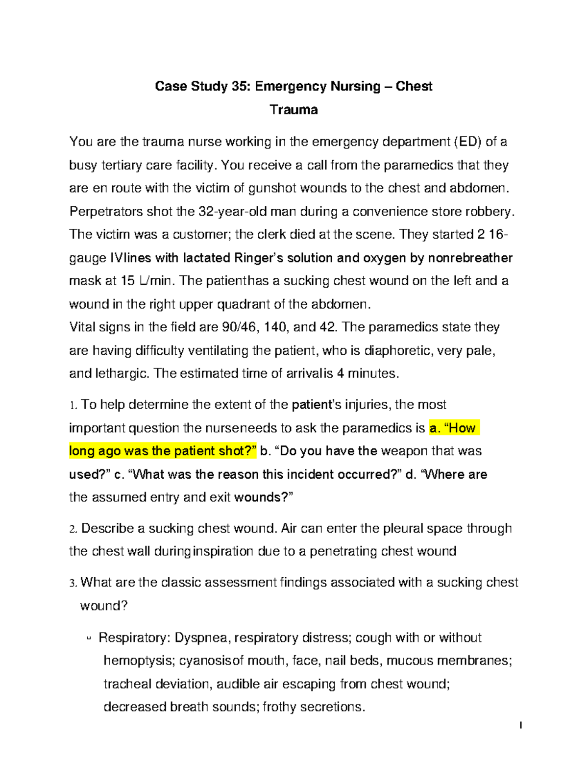 trauma nursing case study