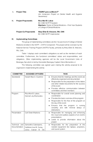 college of nursing immersion proposal - Republic of the Philippines ...