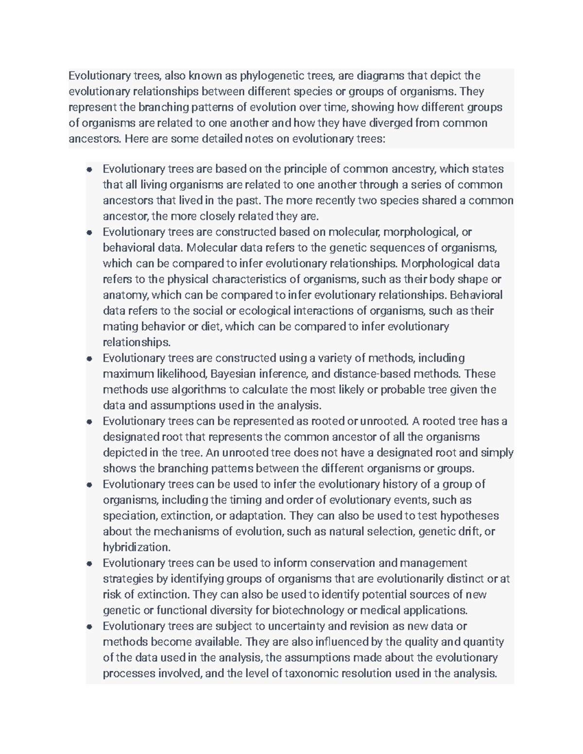 Evolutionary Trees Notes Evolutionary trees, also known as