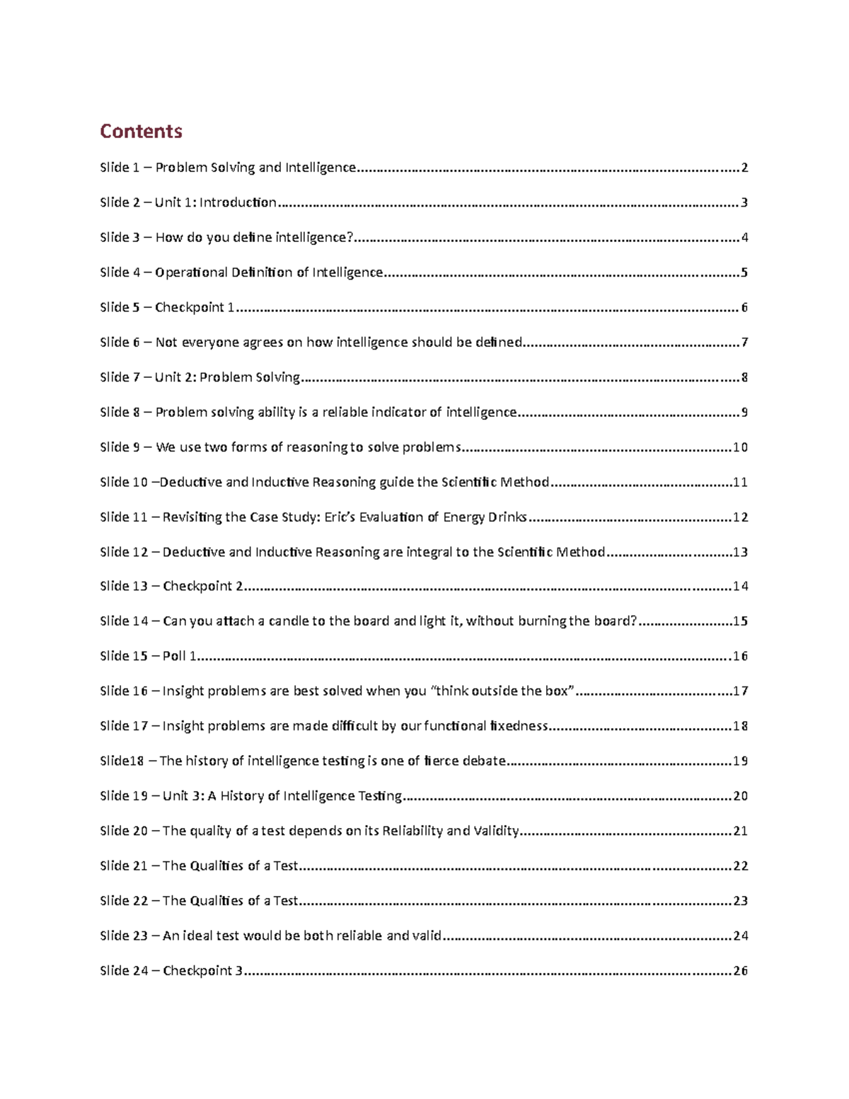 Psych 1X03 05 PSI Handout - Contents Slide 1 – Problem Solving and ...