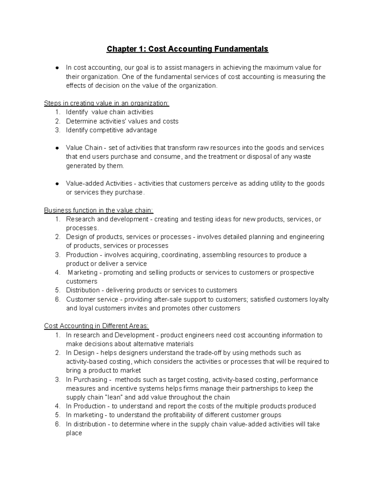 Cost Accounting Chapter 1 Summary Notes - Chapter 1: Cost Accounting ...
