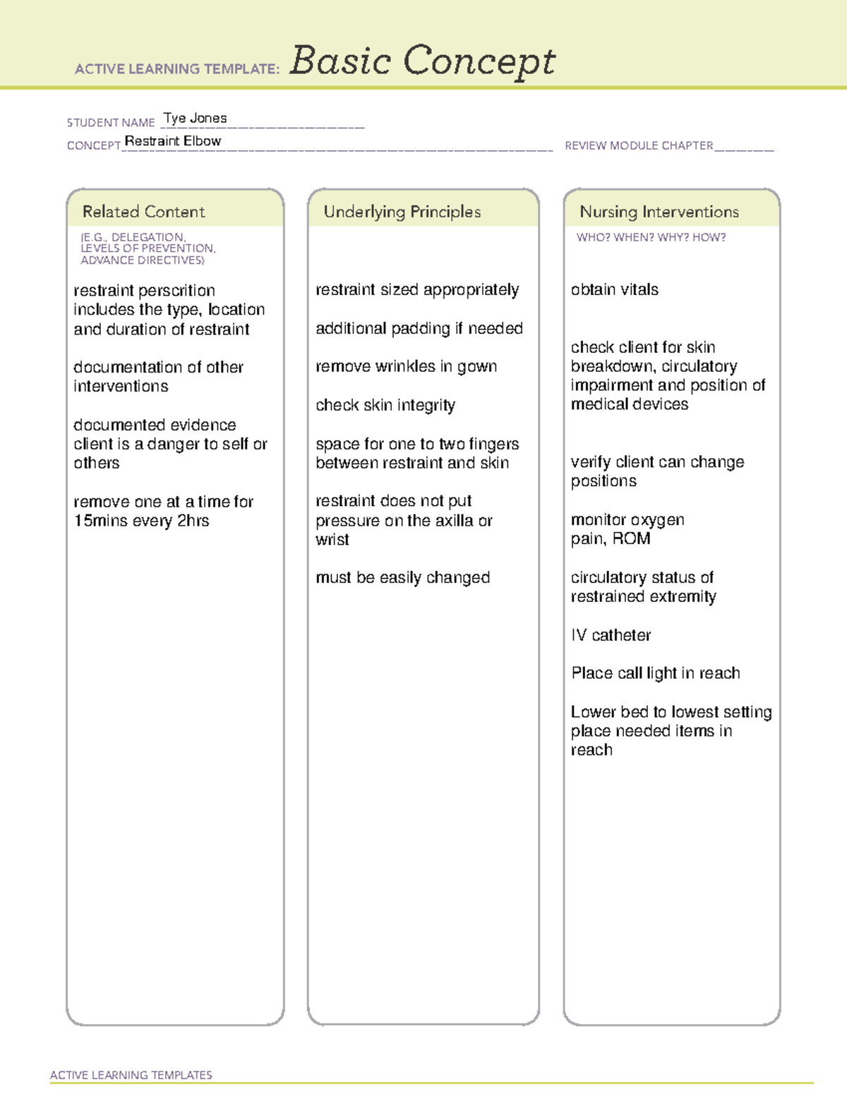 Restraints elbow - template - ACTIVE LEARNING TEMPLATES Basic Concept ...