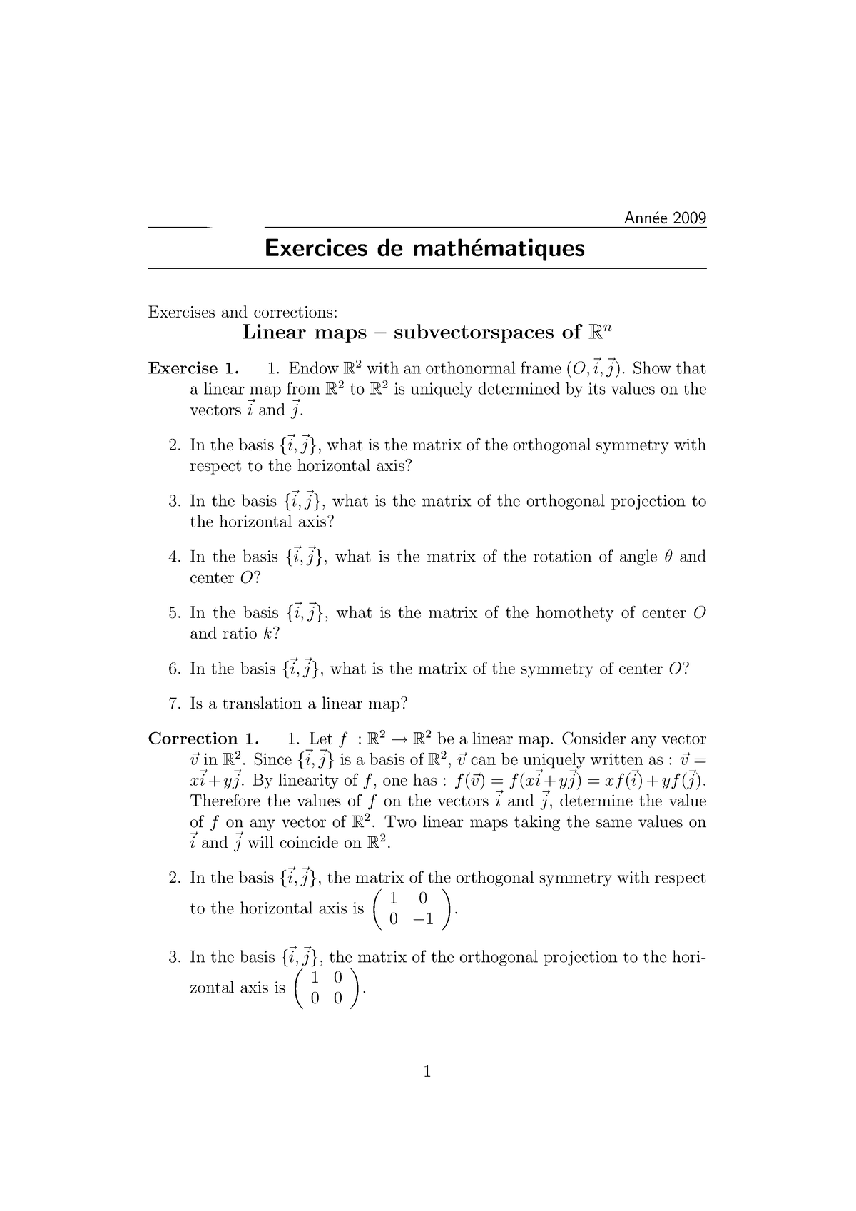 Exercices De Math´ematiques - Exo Ann ́ee 2009 Exercices De Math ...