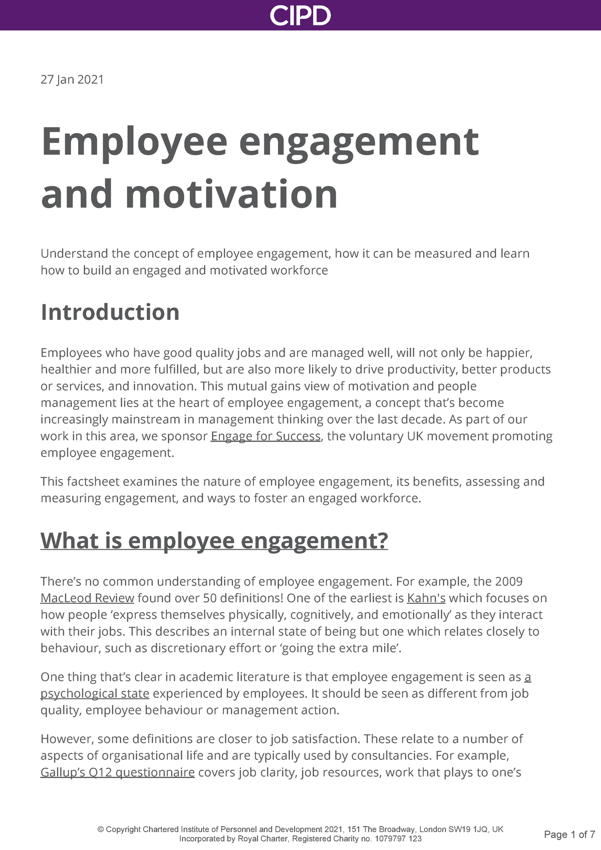 Factsheet 20210402 T191742 - 27 Jan 2021 Employee engagement and ...