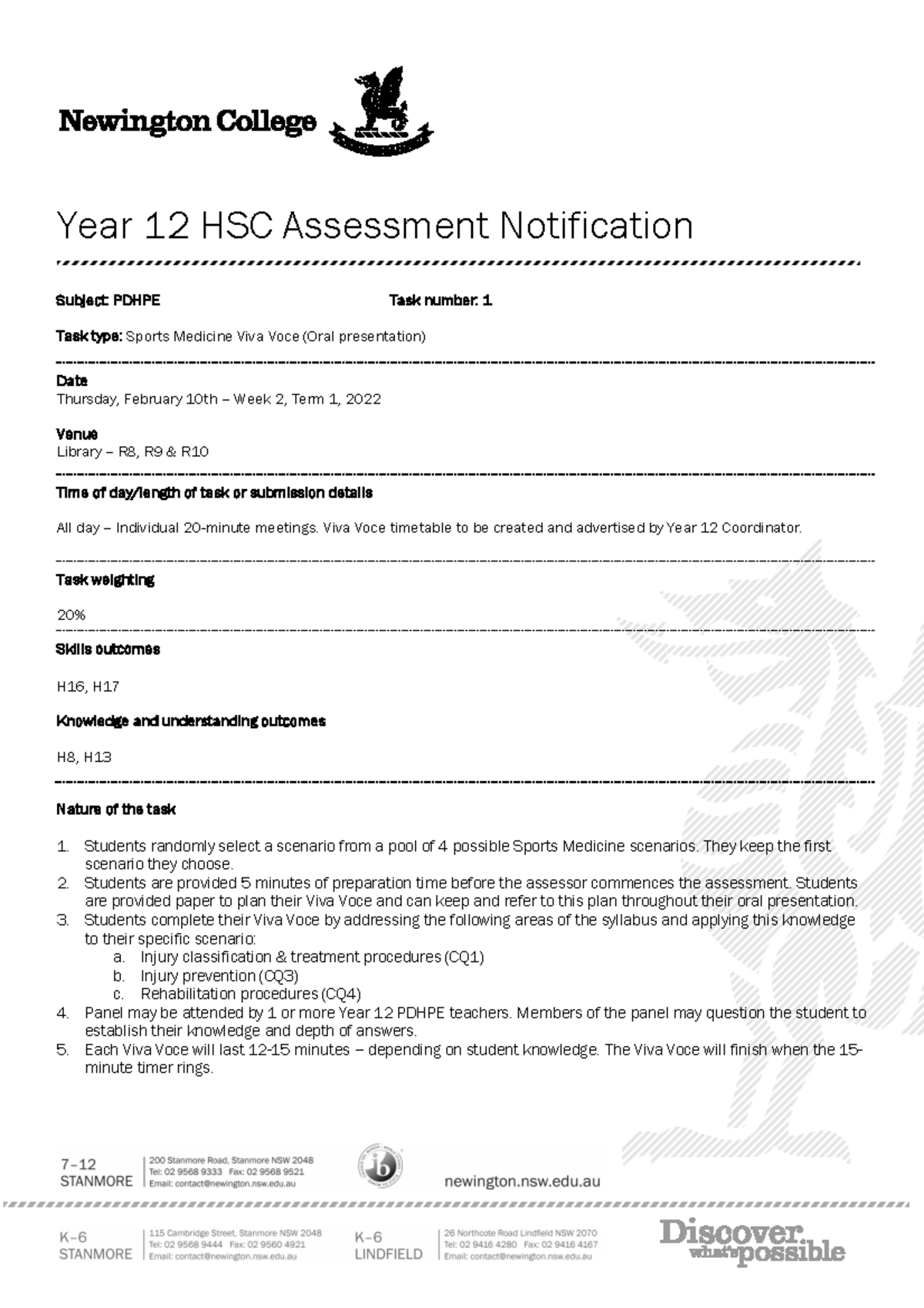 HSC Assessment Task 1 Notification 2022 - Year 12 HSC Assessment ...