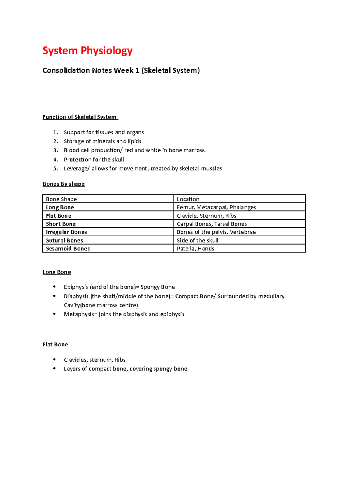 System Physiology- Week 1 Notes - System Physiology Consolidation Notes ...