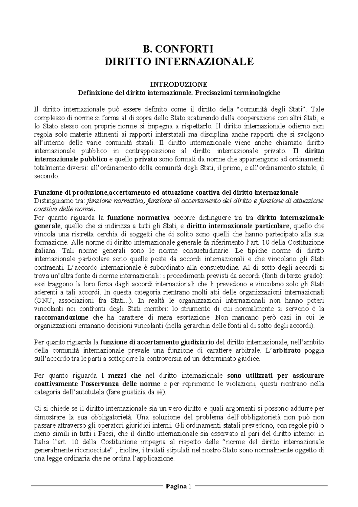 Riassunto B. Conforti - Diritto Internazionale - B. CONFORTI DIRITTO ...