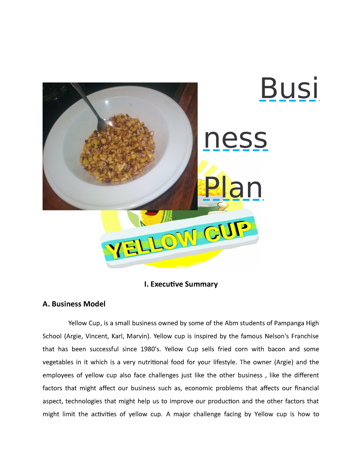 sweet corn business plan pdf