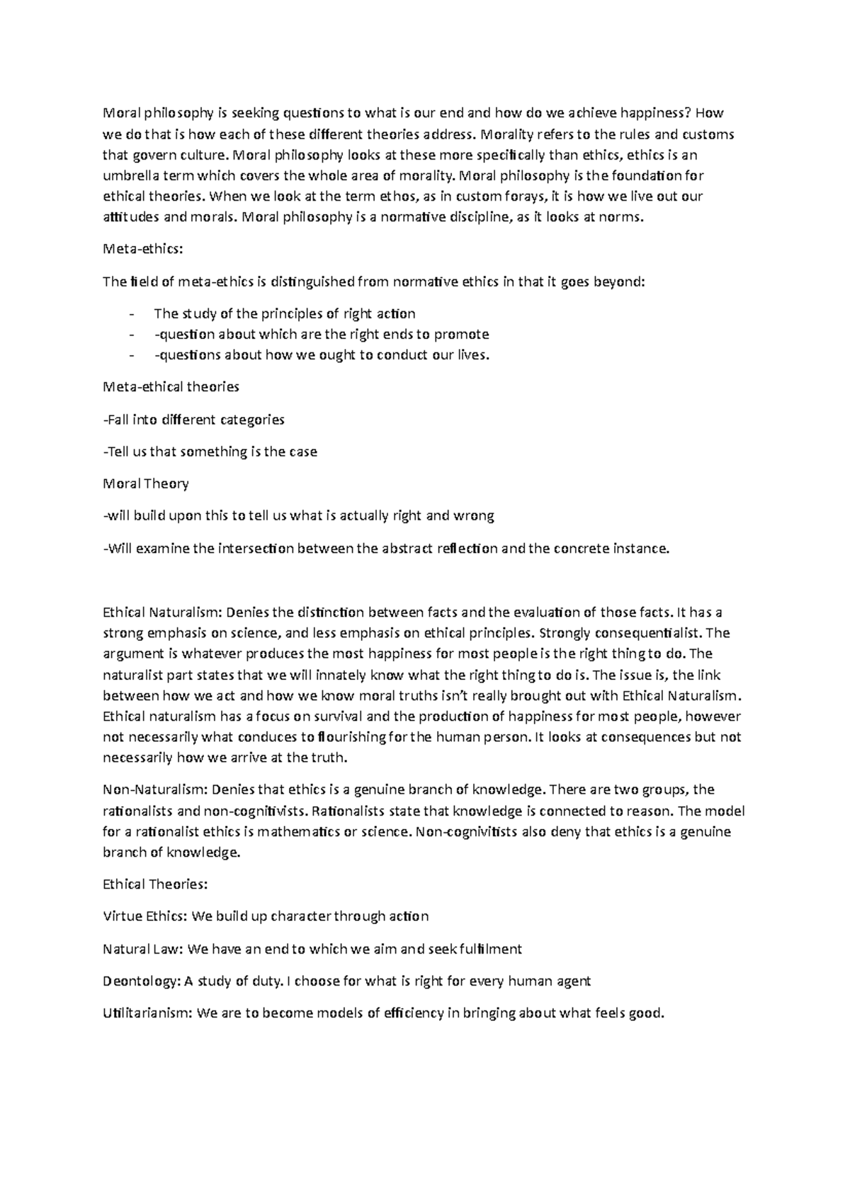 M Phil - Lecture notes from first lecture. - Moral philosophy is ...