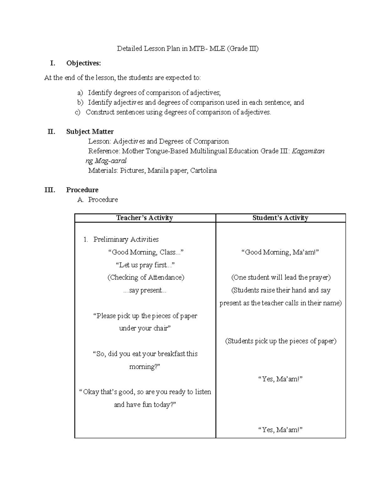 Lesson Plan 1 Semi Detailed Lesson Plan In Mtb Mle 1 9758