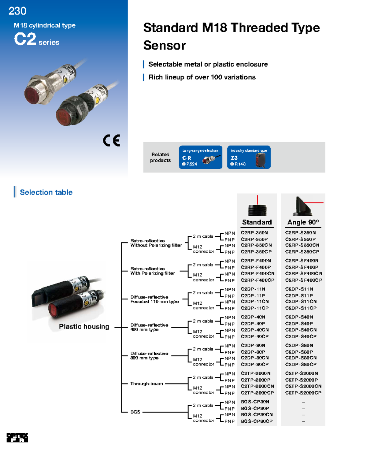 C2 cables M18 cylindrical type C2 series Standard M18 Threaded Type