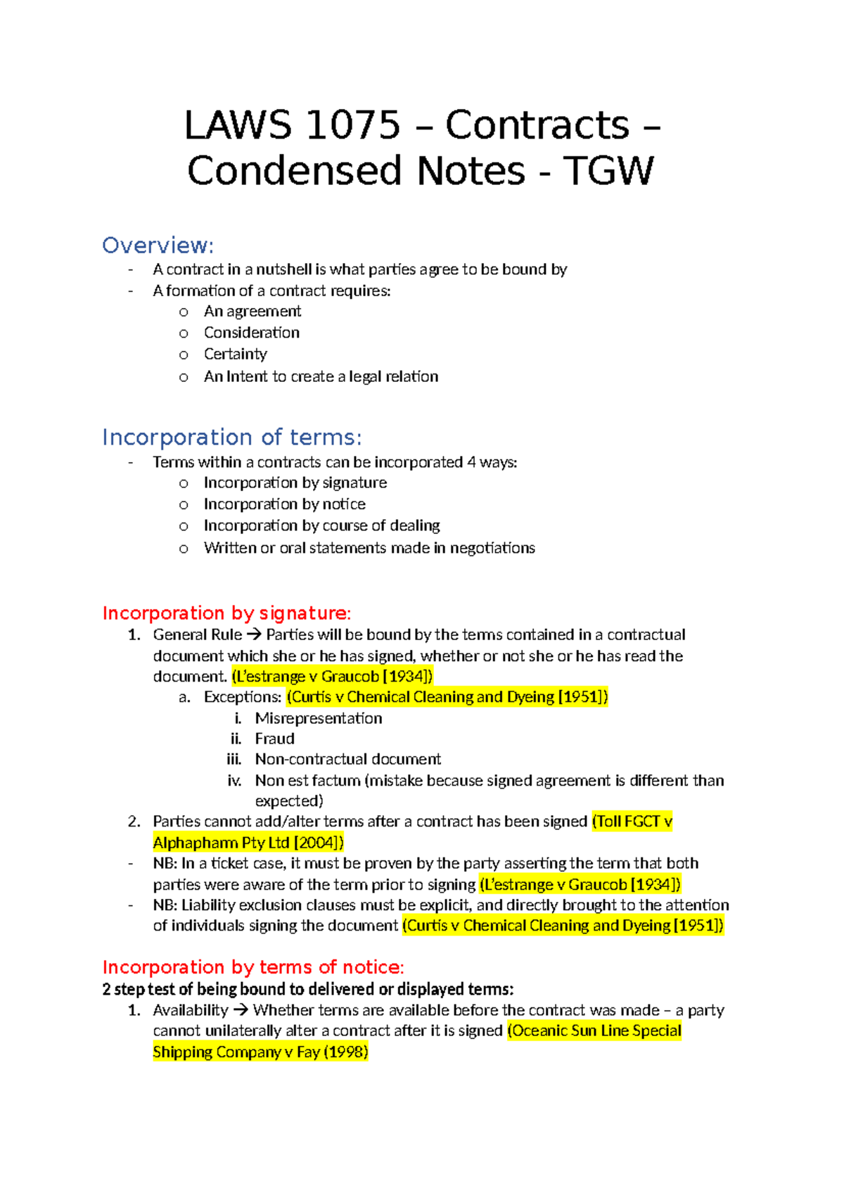 LAWS 1075 - Contracts - Condensed Notes - LAWS 1075 – Contracts ...