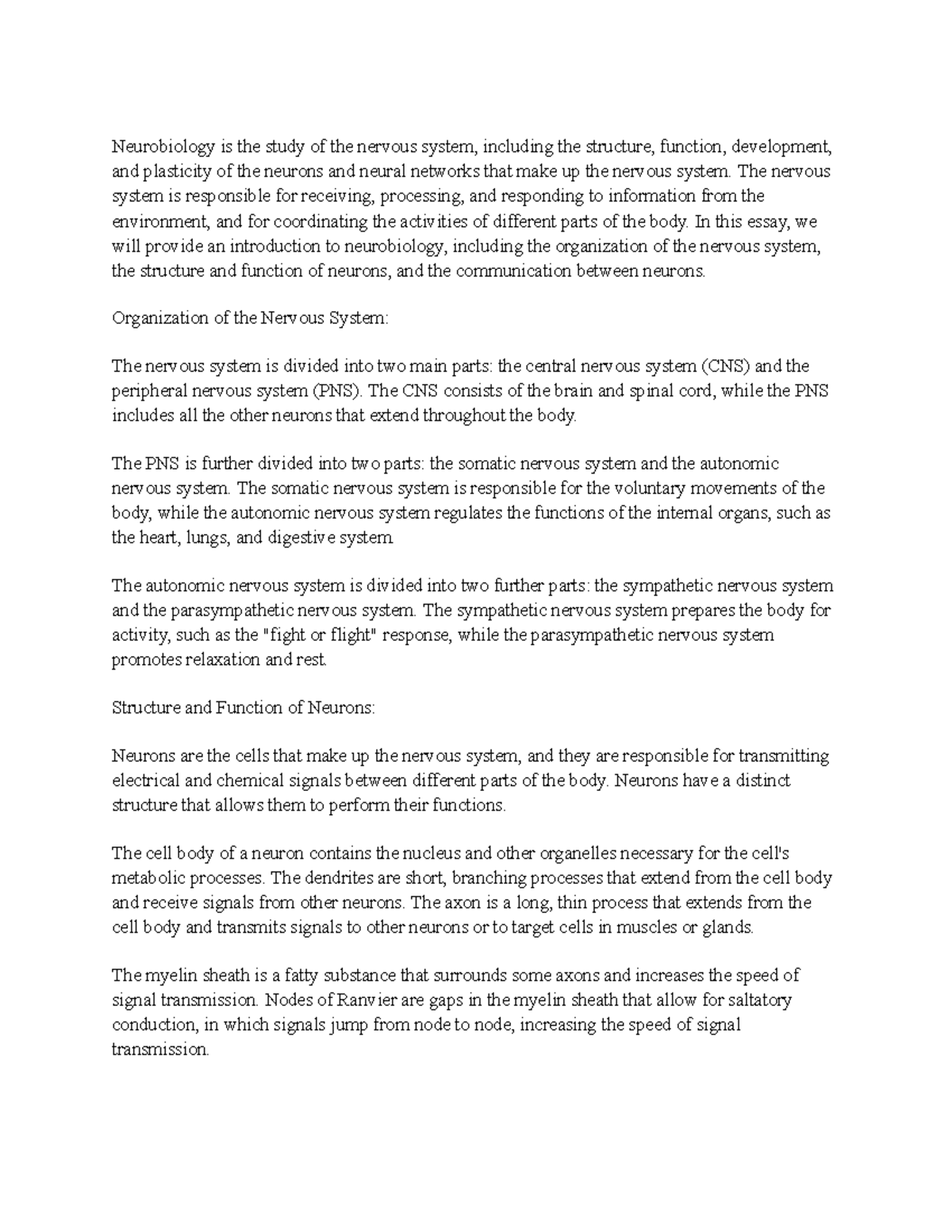 Neurobiology notes - Neurobiology is the study of the nervous system ...