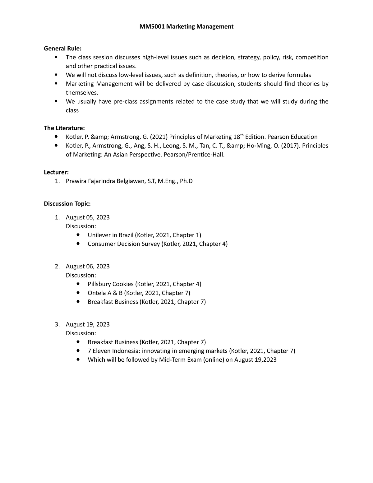 00. Class brief - MM5001 Marketing Management General Rule: The class ...