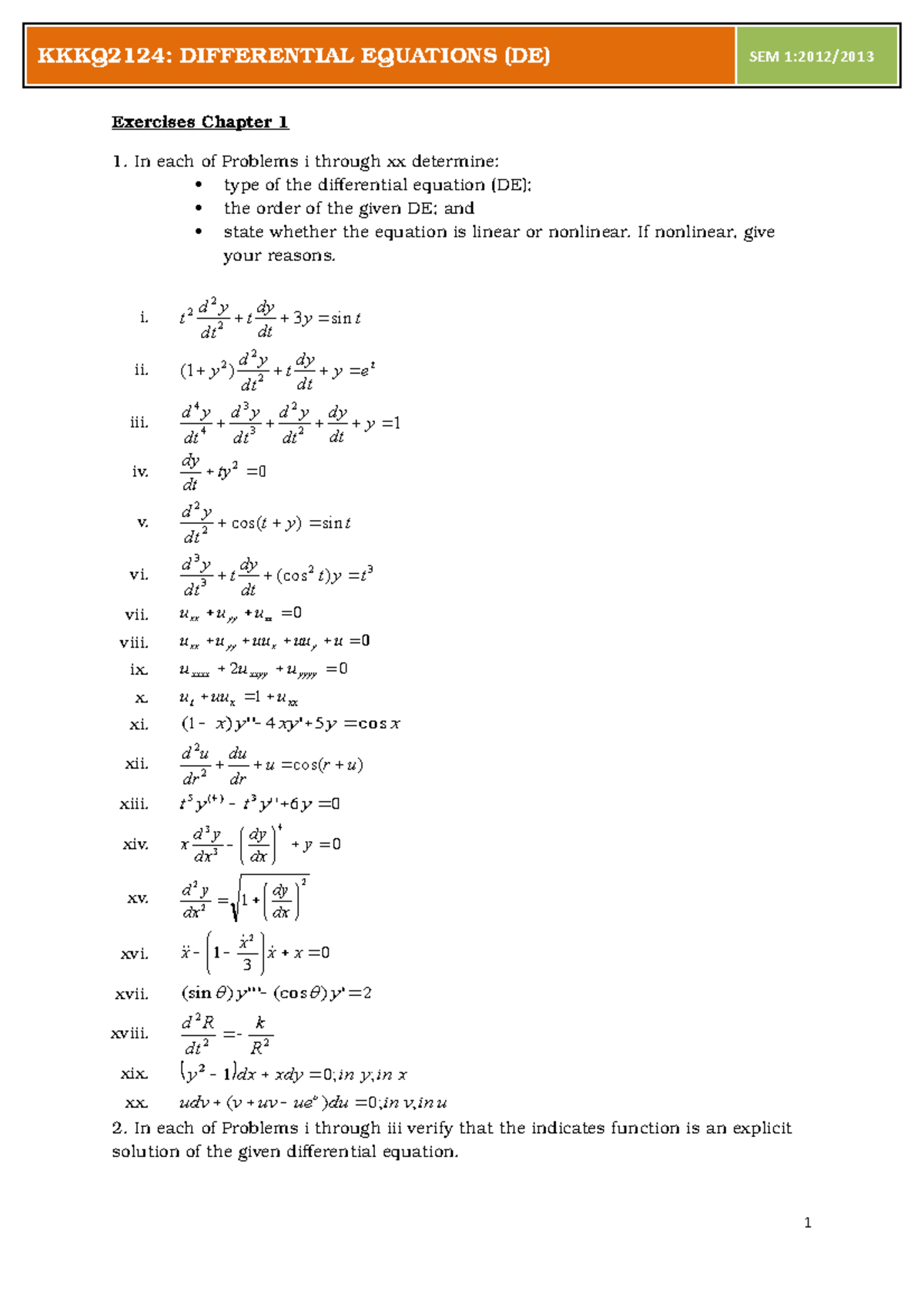 Exercises ( Chapter 1) - mathemathic compulsory for all - DIFFERENTIAL ...