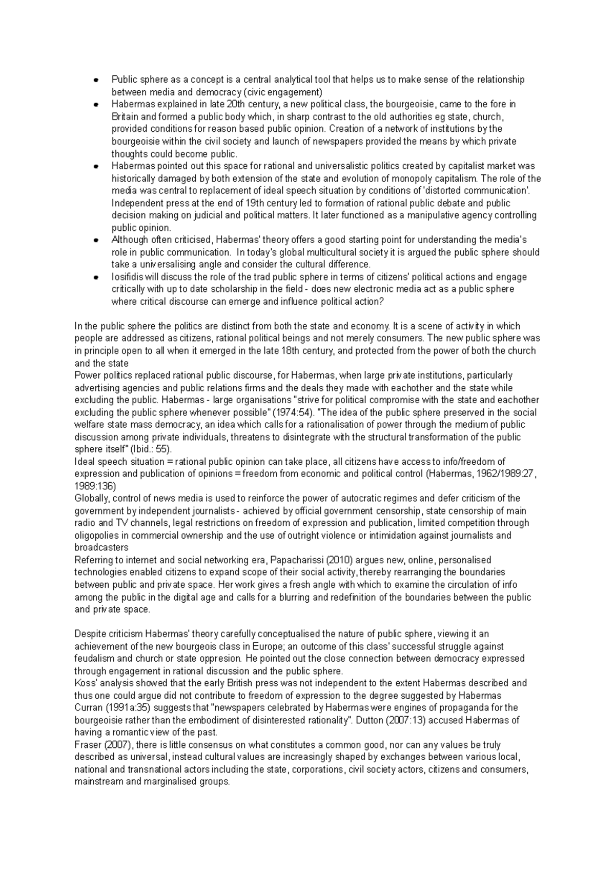 Iosifidis public and private sphere Public sphere as a concept is a