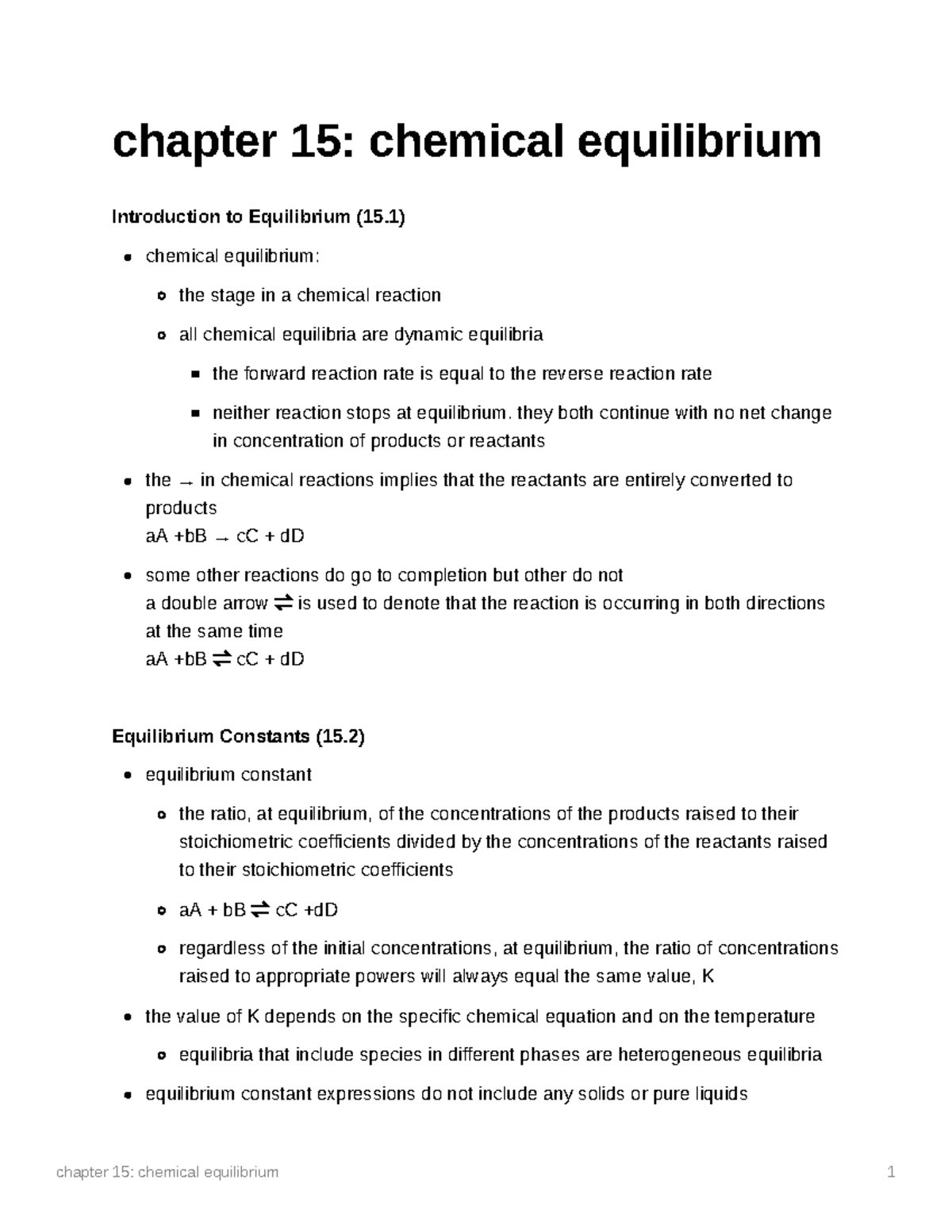 Chapter 15: Chemical Equilibrium - Chapter 15: Chemical Equilibrium ...