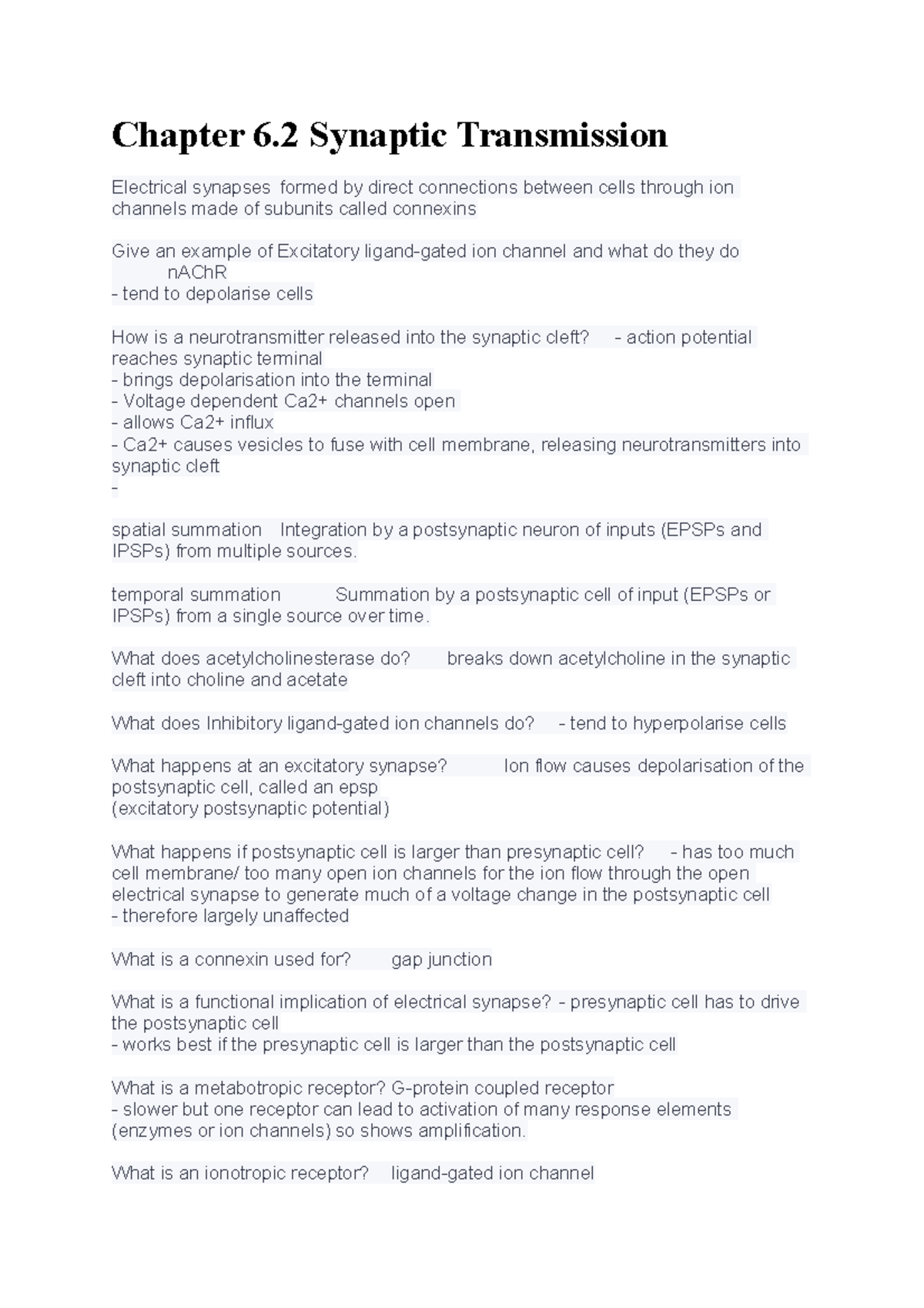 Chapter 6.2 Synaptic Transmission - Chapter 6 Synaptic Transmission ...