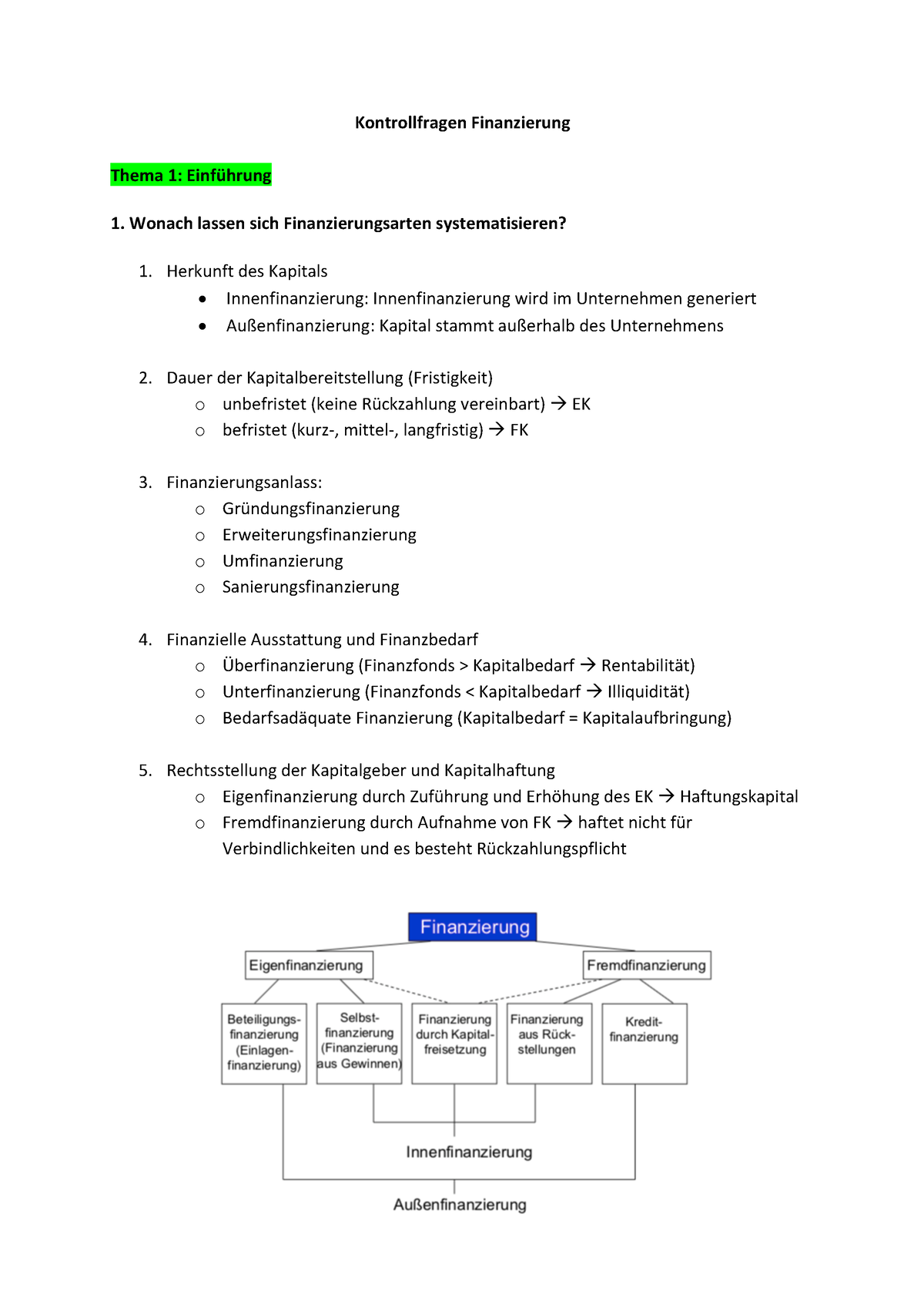 Kontrollfragen PDF Finanzierung - Kontrollfragen Finanzierung Thema 1 ...